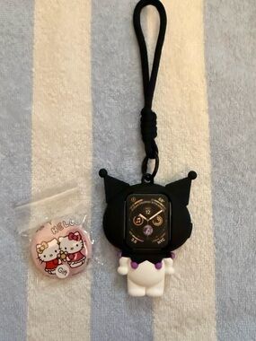 Kuromi Black Silicone Cat Charm Watch Case with Hello Kitty Pin